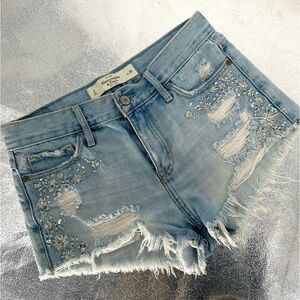 Abercrombie & Fitch y2k Embellished Embroidered Denim Cutoff Shorts